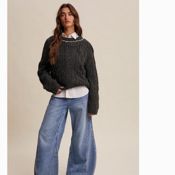 Listicle “ Theresa “ Listicle Braided Knit Sweater with Decorative Stitch 44 - Picture 8 of 11